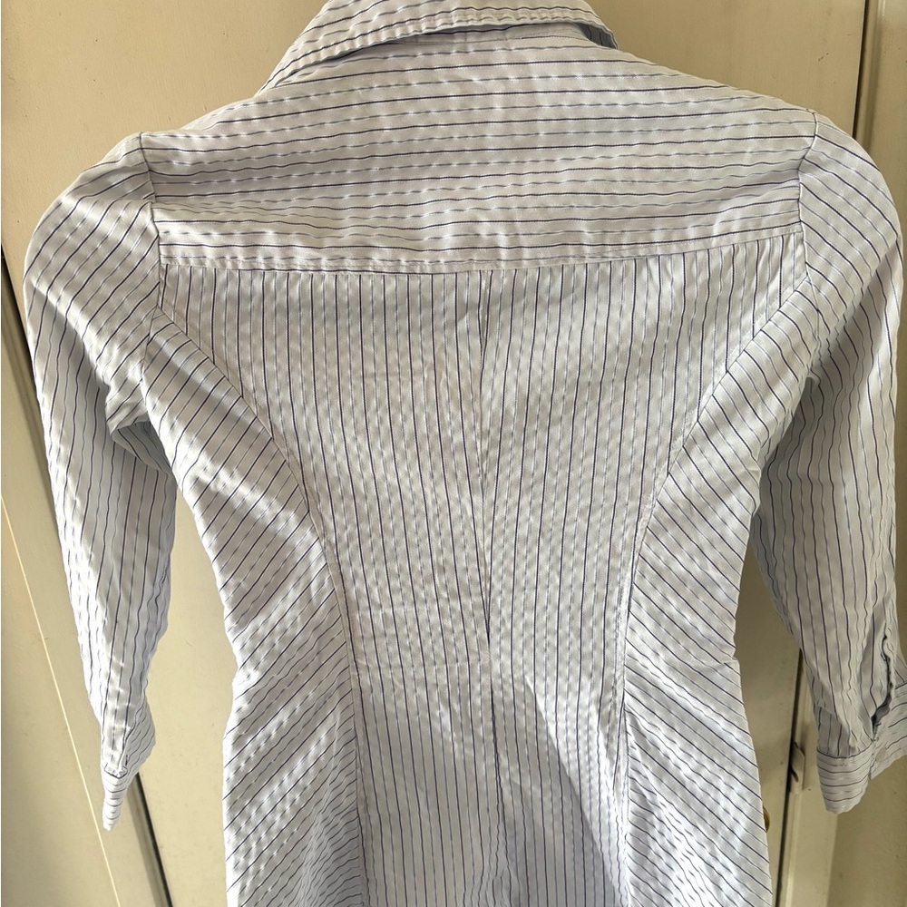 New York Company S button 3/4 Sleeve pin stripes ruching collared shirt/blouse - Picture 5 of 6